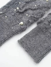 Damen Strickpullover Perlen