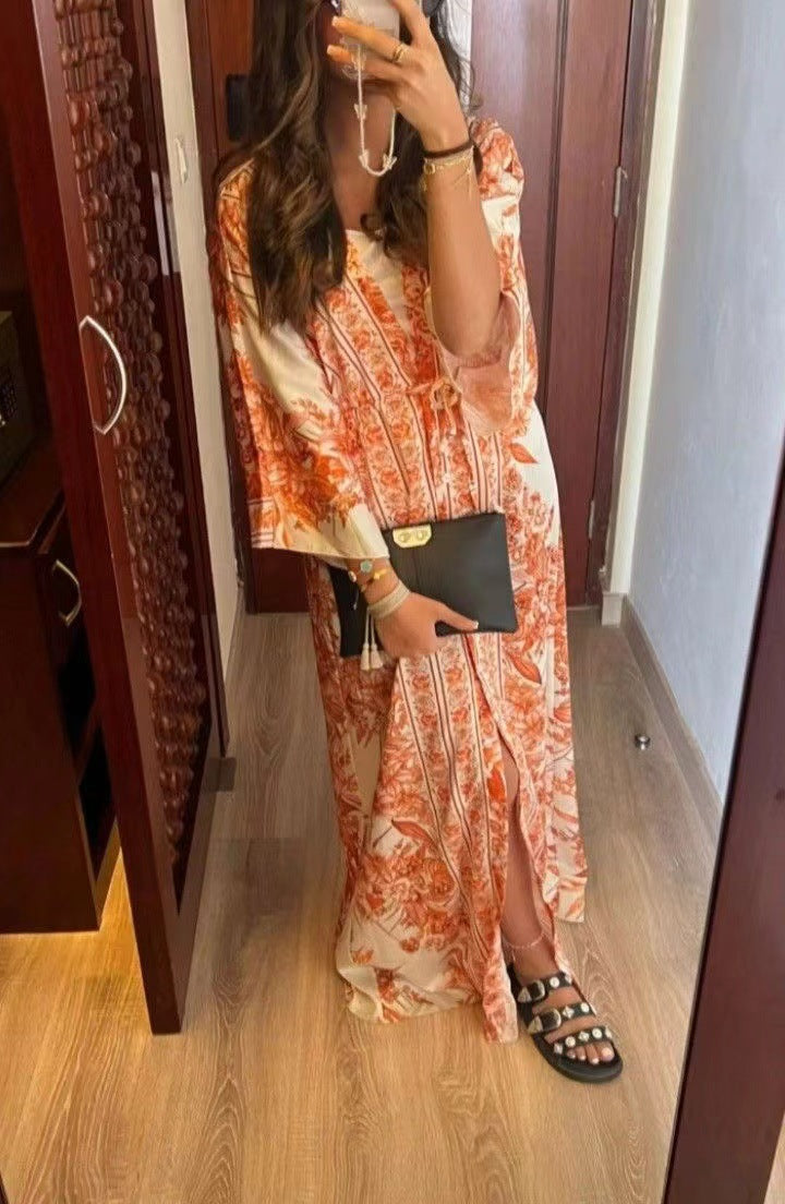 V-Ausschnitt Blumen Grorock Kleid