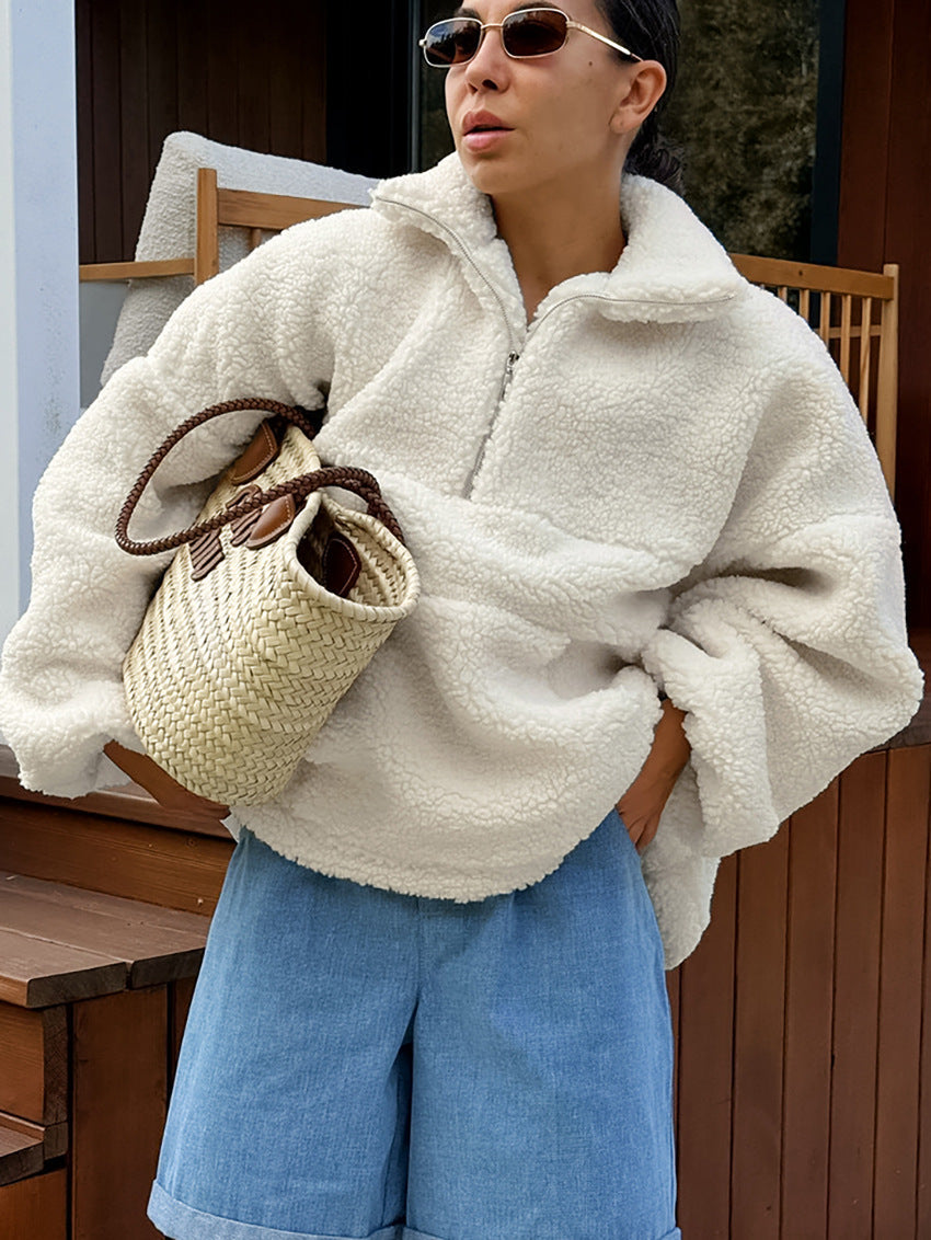 Übergroßer Damen Half-Zip Pullover