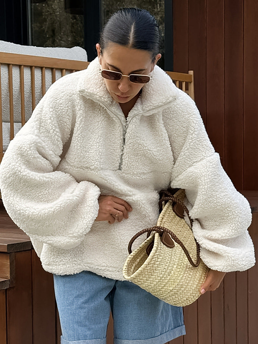 Übergroßer Damen Half-Zip Pullover