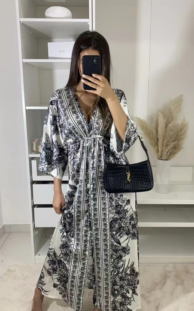 V-Ausschnitt Blumen Grorock Kleid