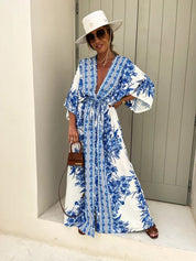 V-Ausschnitt Blumen Grorock Kleid