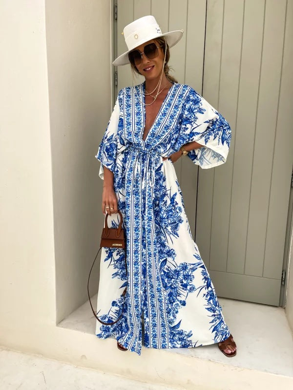 V-Ausschnitt Blumen Grorock Kleid