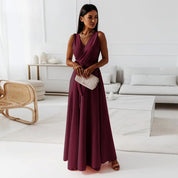 Einfarbig V-Ausschnitt Langes Kleid