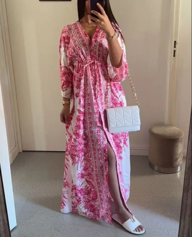 V-Ausschnitt Blumen Grorock Kleid