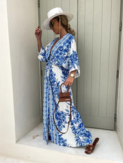 V-Ausschnitt Blumen Grorock Kleid