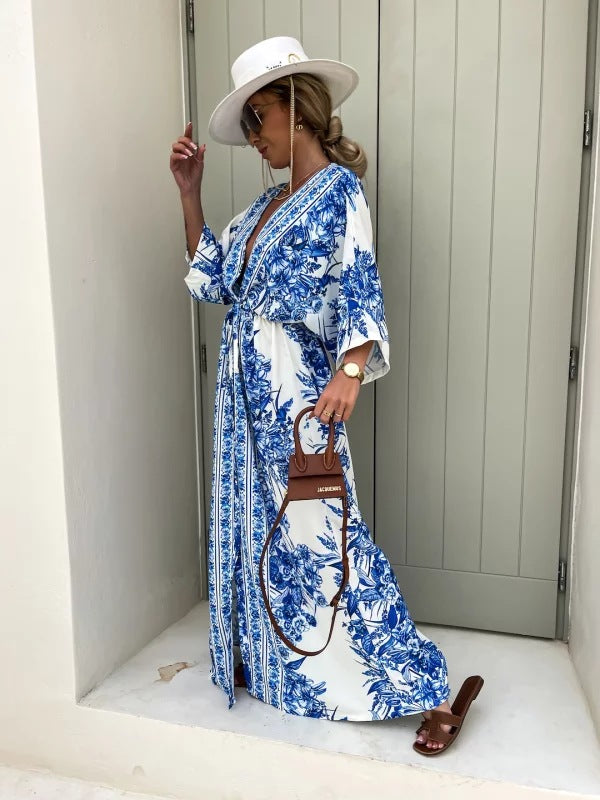 V-Ausschnitt Blumen Grorock Kleid