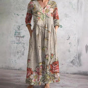Geblümtes Maxikleid mit Dreiviertelärmeln