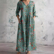 Geblümtes Maxikleid mit Dreiviertelärmeln