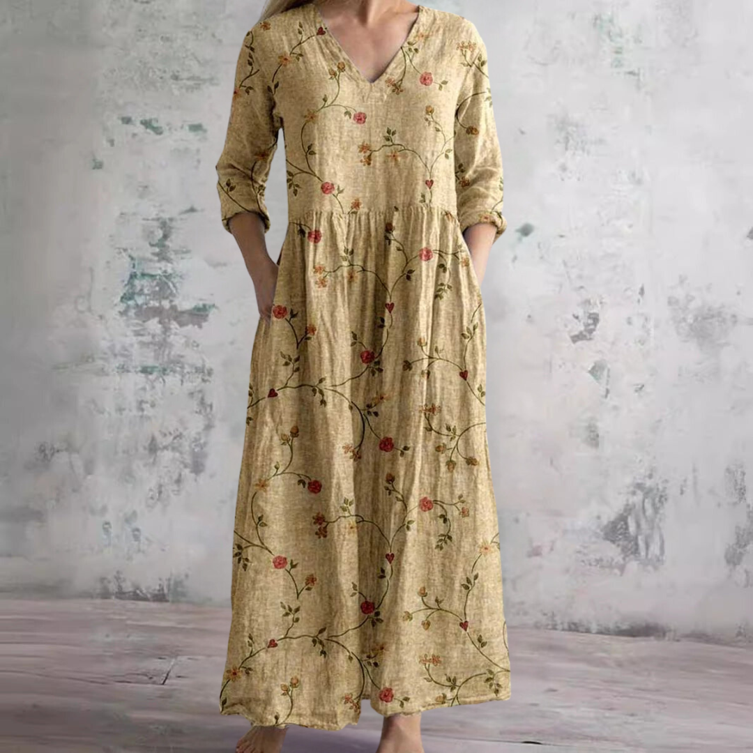 Geblümtes Maxikleid mit Dreiviertelärmeln