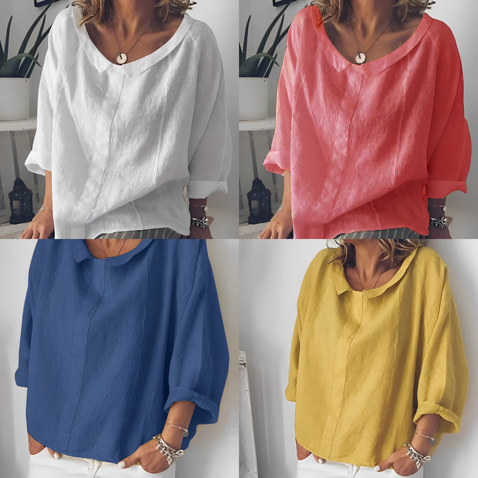 Damen Lose Kragenbluse