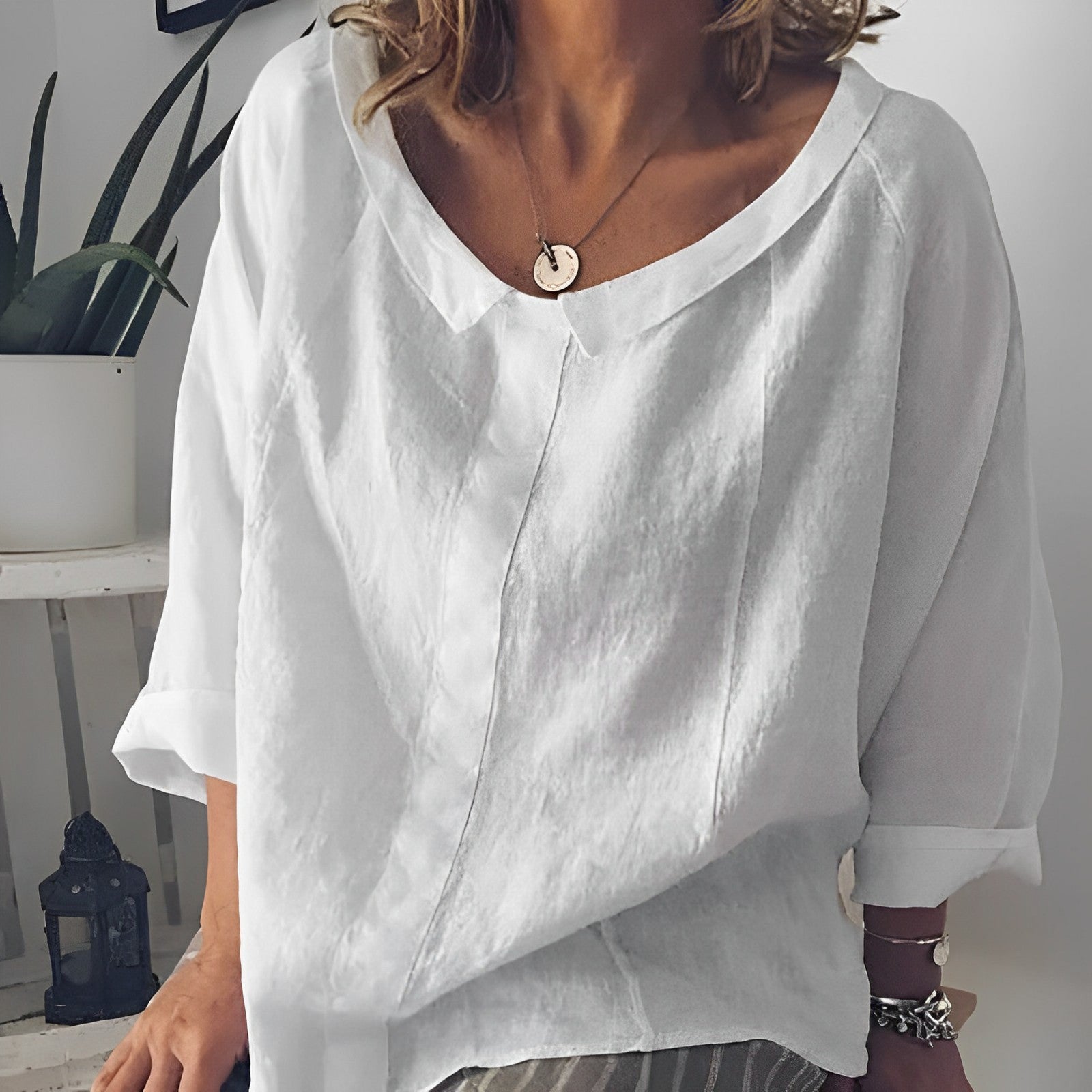 Damen Lose Kragenbluse