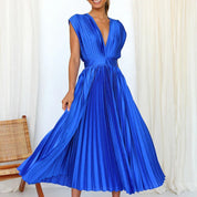 Langes Plissiertes Kleid mit Gürtel