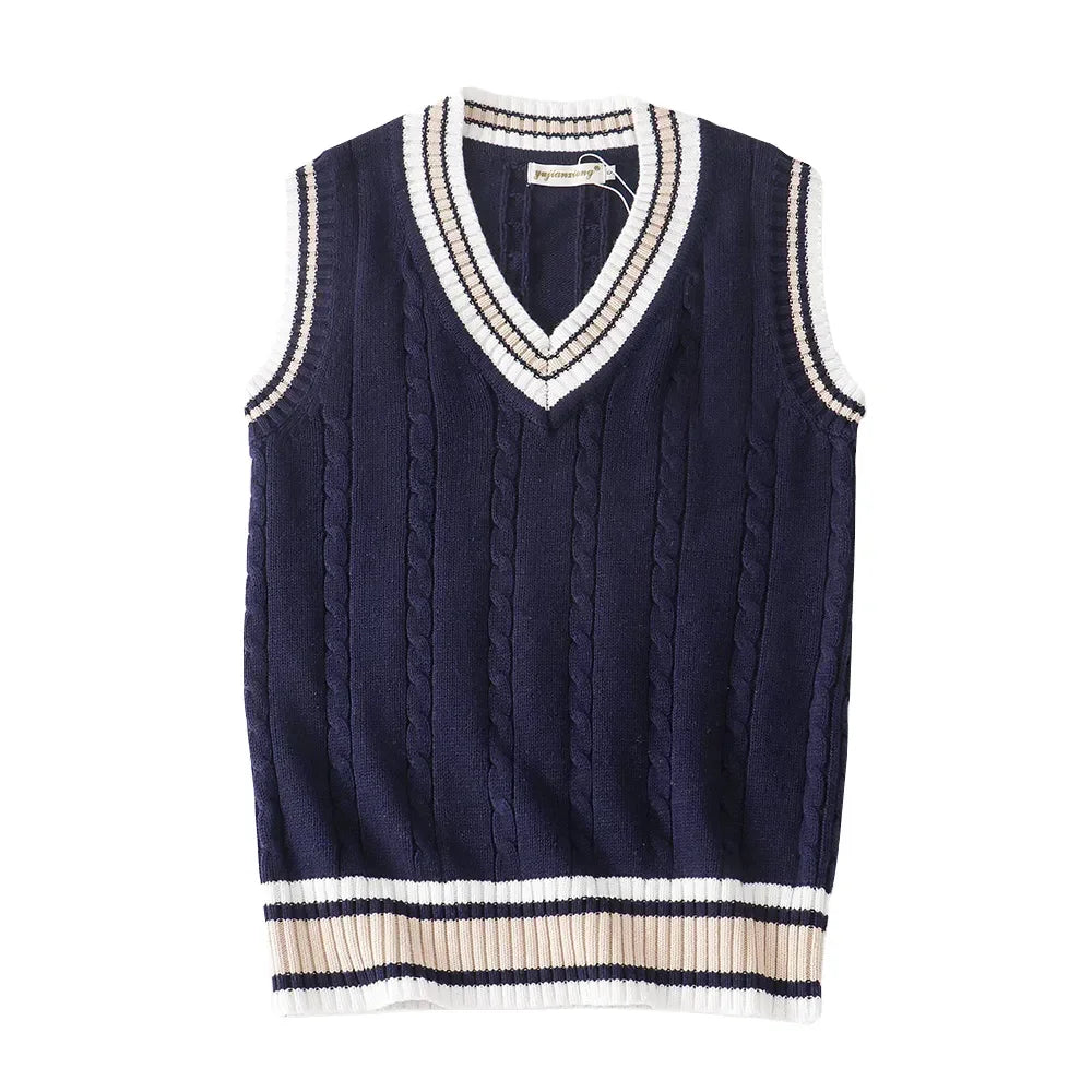 Dicker V-Ausschnitt ärmelloser Strickpullover