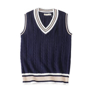 Dicker V-Ausschnitt ärmelloser Strickpullover