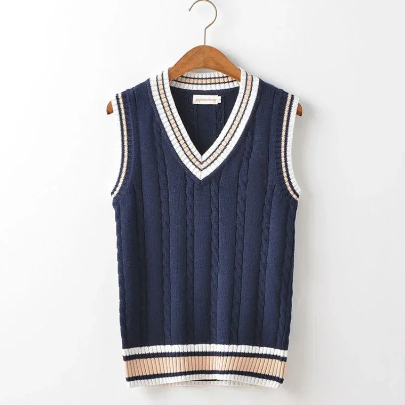 Dicker V-Ausschnitt ärmelloser Strickpullover