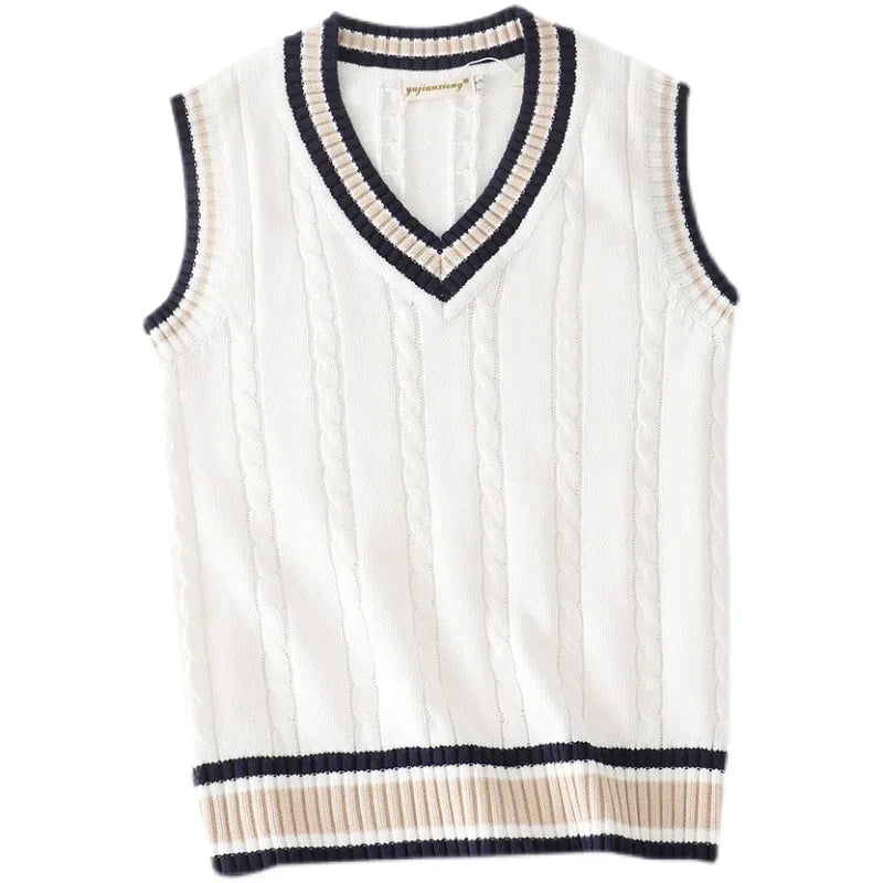 Dicker V-Ausschnitt ärmelloser Strickpullover