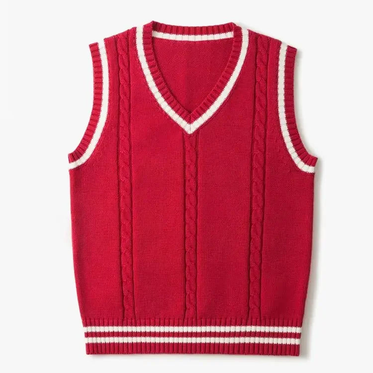 Dicker V-Ausschnitt ärmelloser Strickpullover