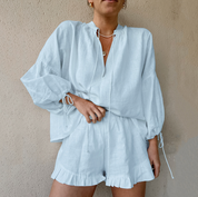 Shorts mit Knopftaschen & Langarm-Top