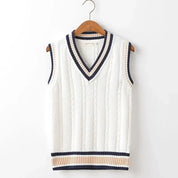 Dicker V-Ausschnitt ärmelloser Strickpullover