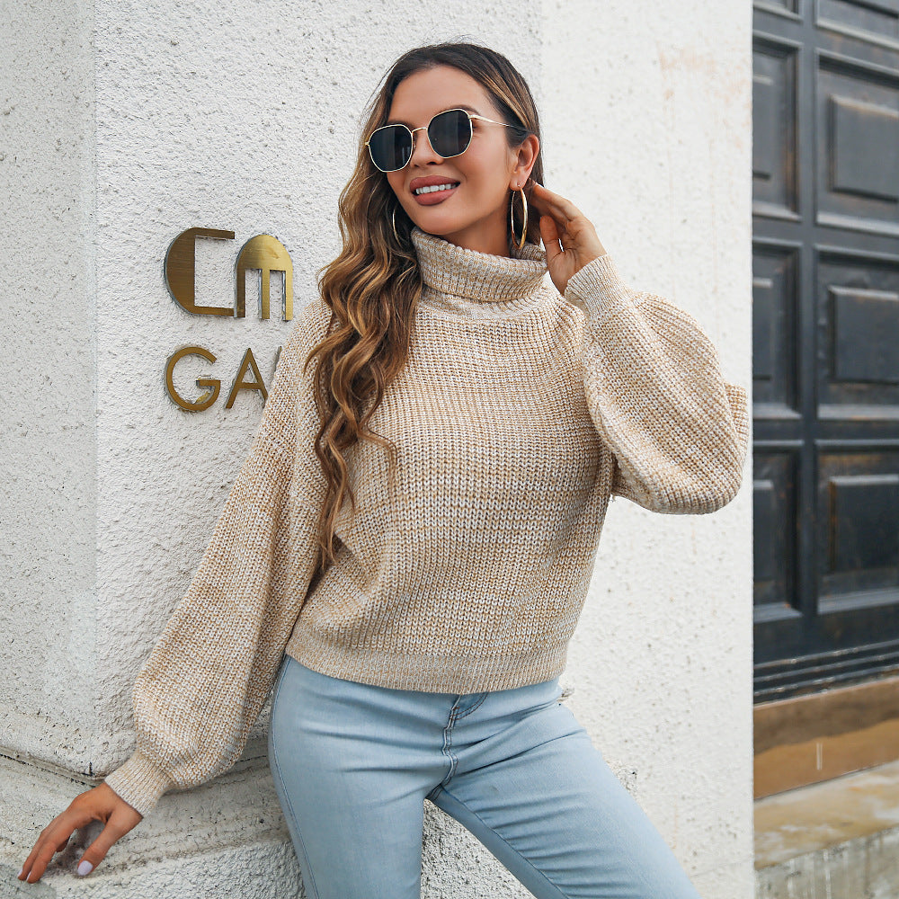 Damen Rollkragenpullover mit Laternenärmeln