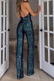 Rückenfreier Glitzer Jumpsuit