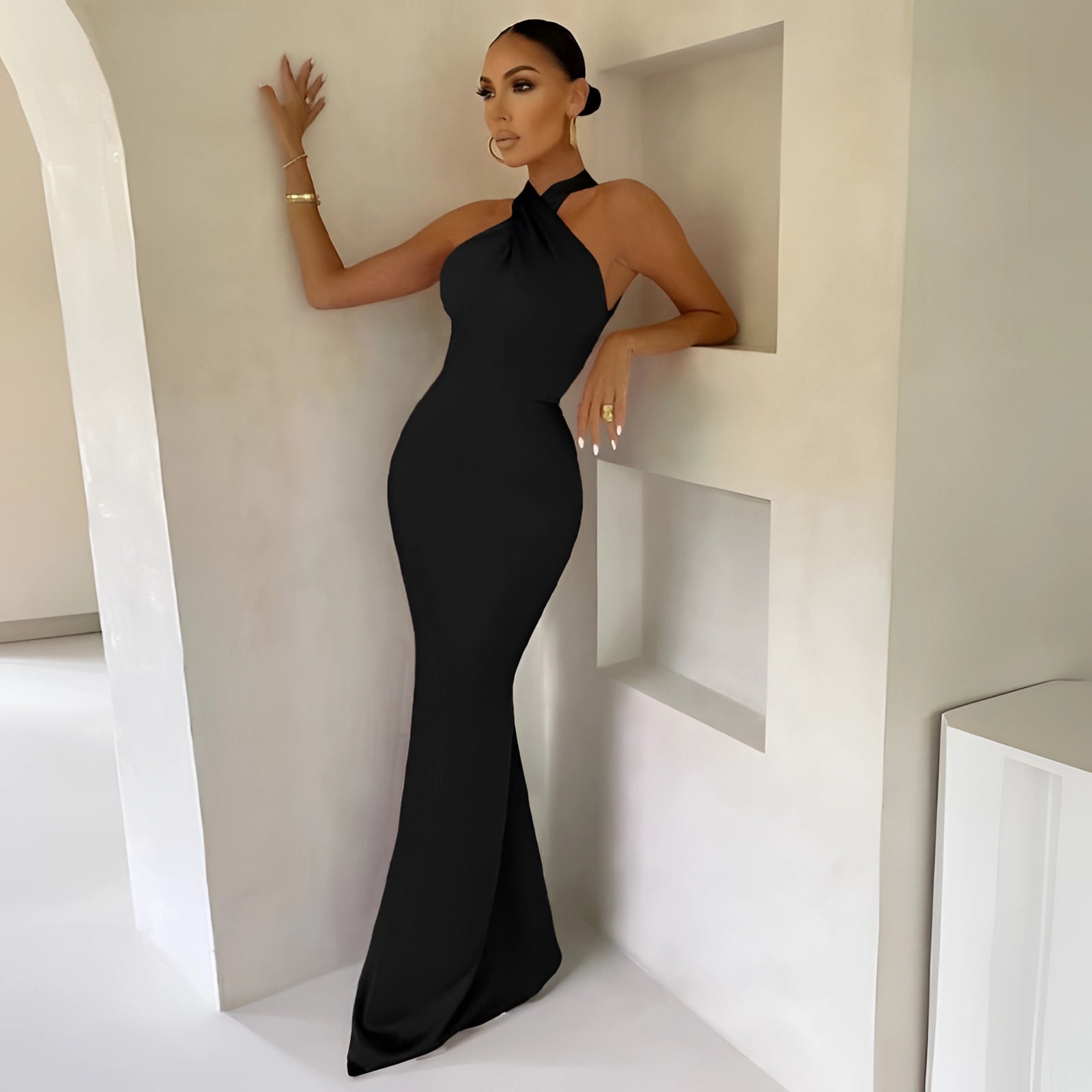 Satin Meerjungfrau Neckholder Abendkleid