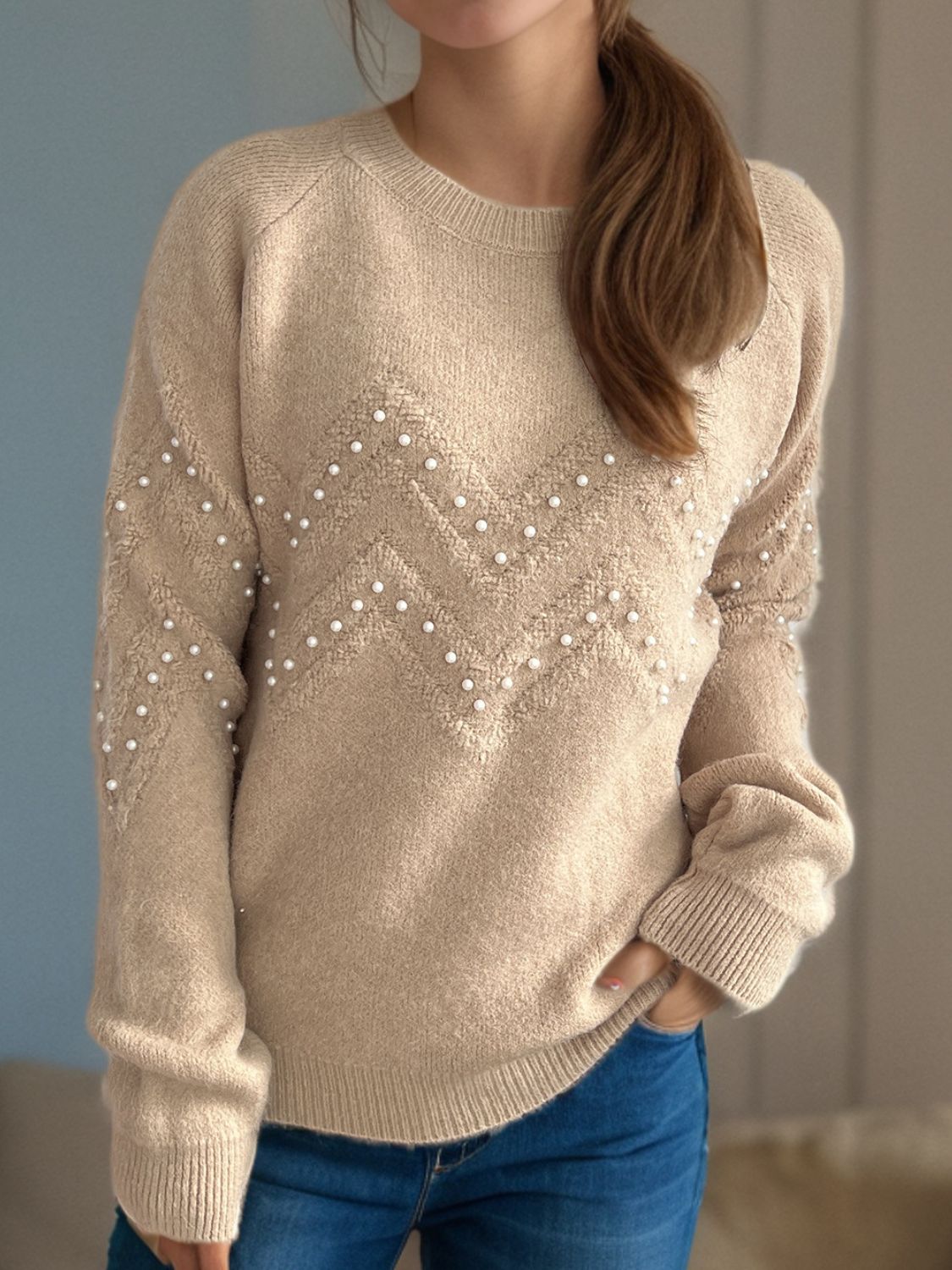 Damen Pullover mit Perlendetails