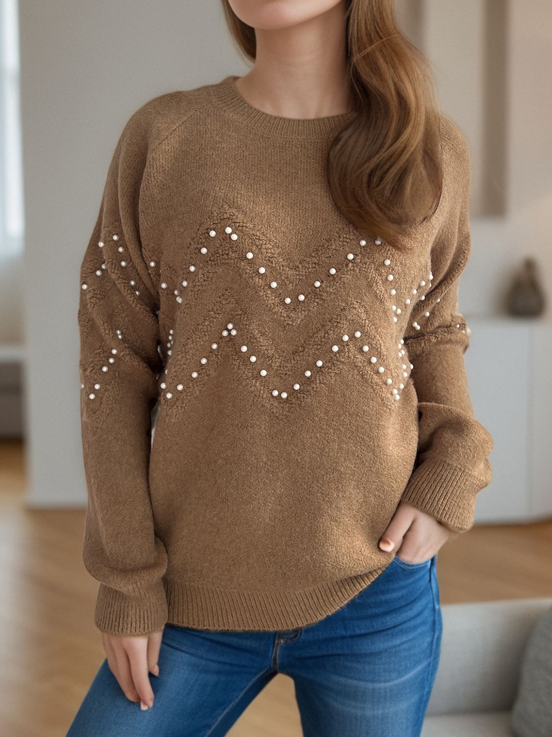 Damen Pullover mit Perlendetails