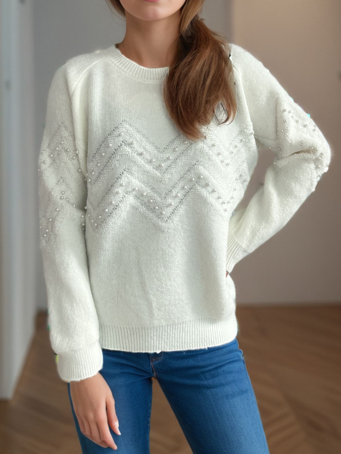 Damen Pullover mit Perlendetails