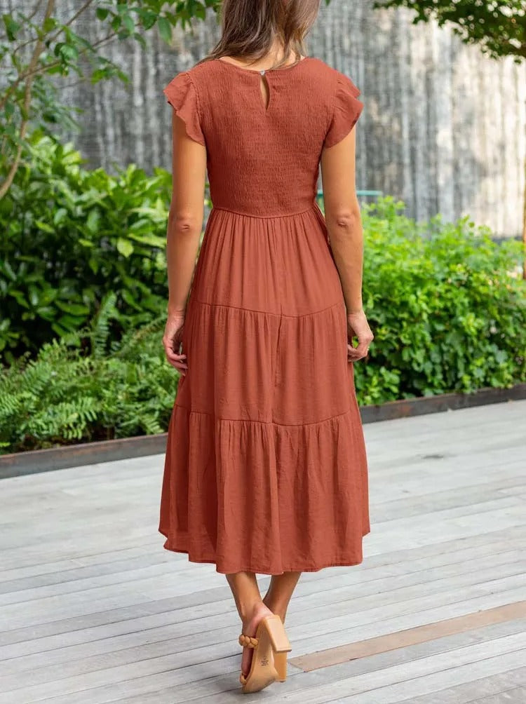 Damen Elegantes Rüschenkleid