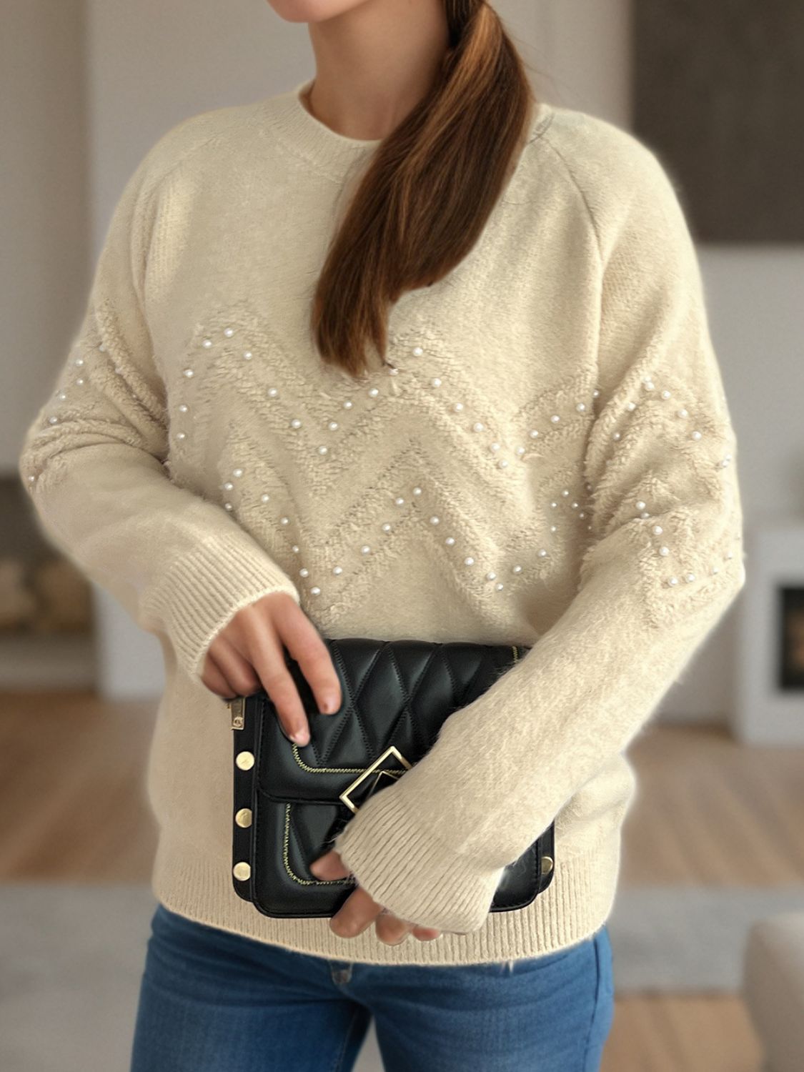 Damen Pullover mit Perlendetails