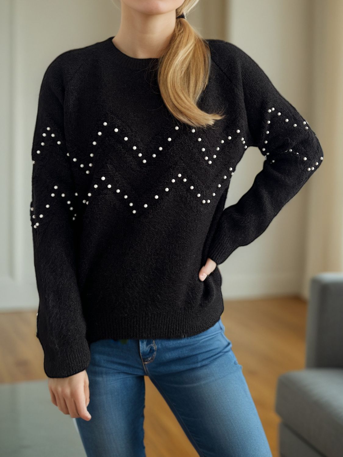 Damen Pullover mit Perlendetails