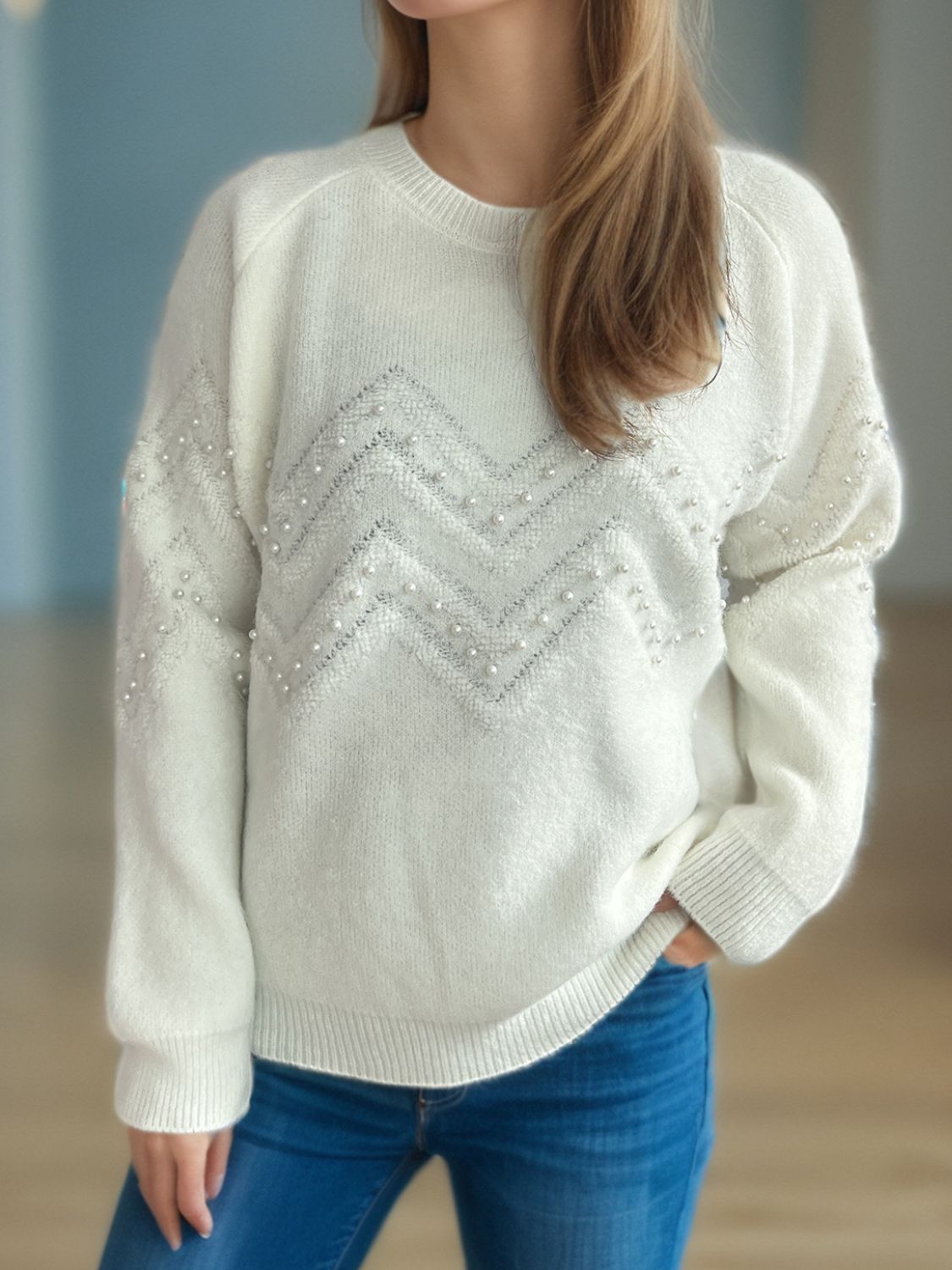 Damen Pullover mit Perlendetails