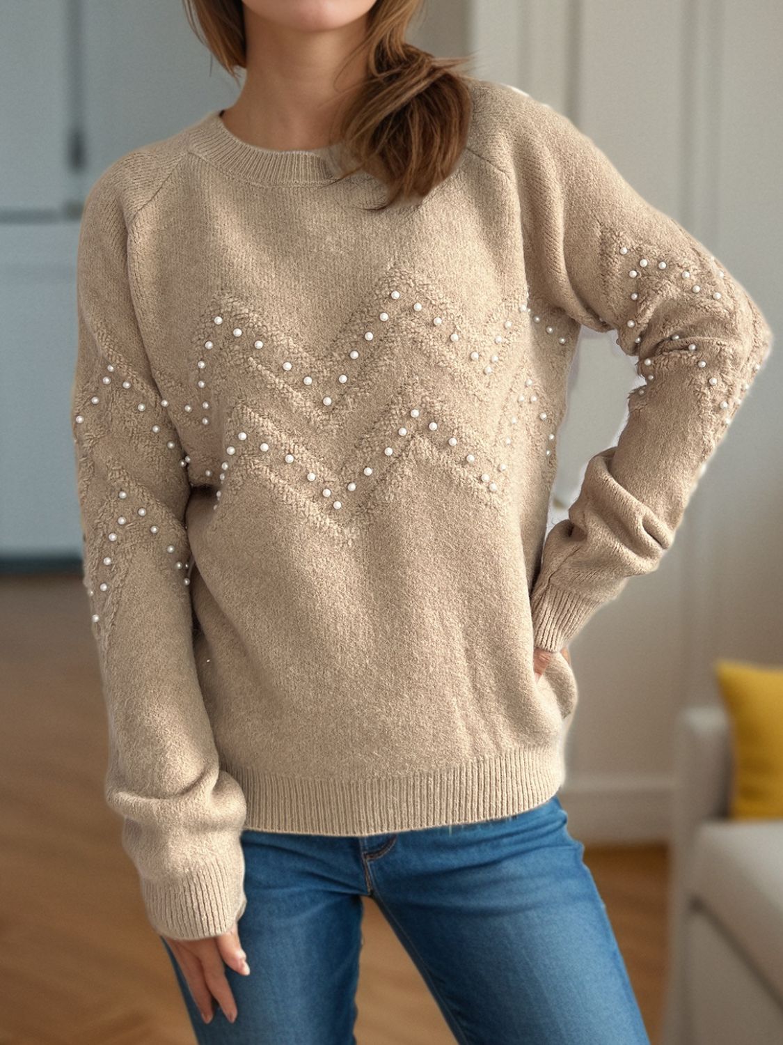 Damen Pullover mit Perlendetails