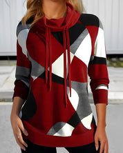 Bedruckter Rollkragenpullover mit Kapuze