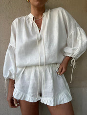 Shorts mit Knopftaschen & Langarm-Top