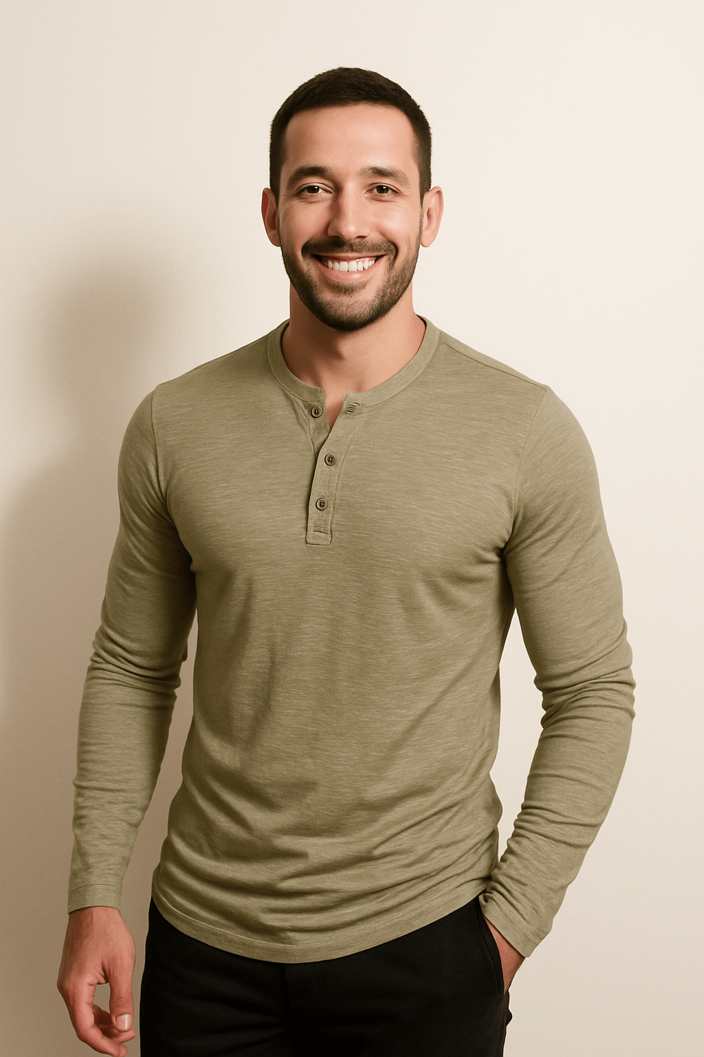 Klassisches Langarm Henley Shirt