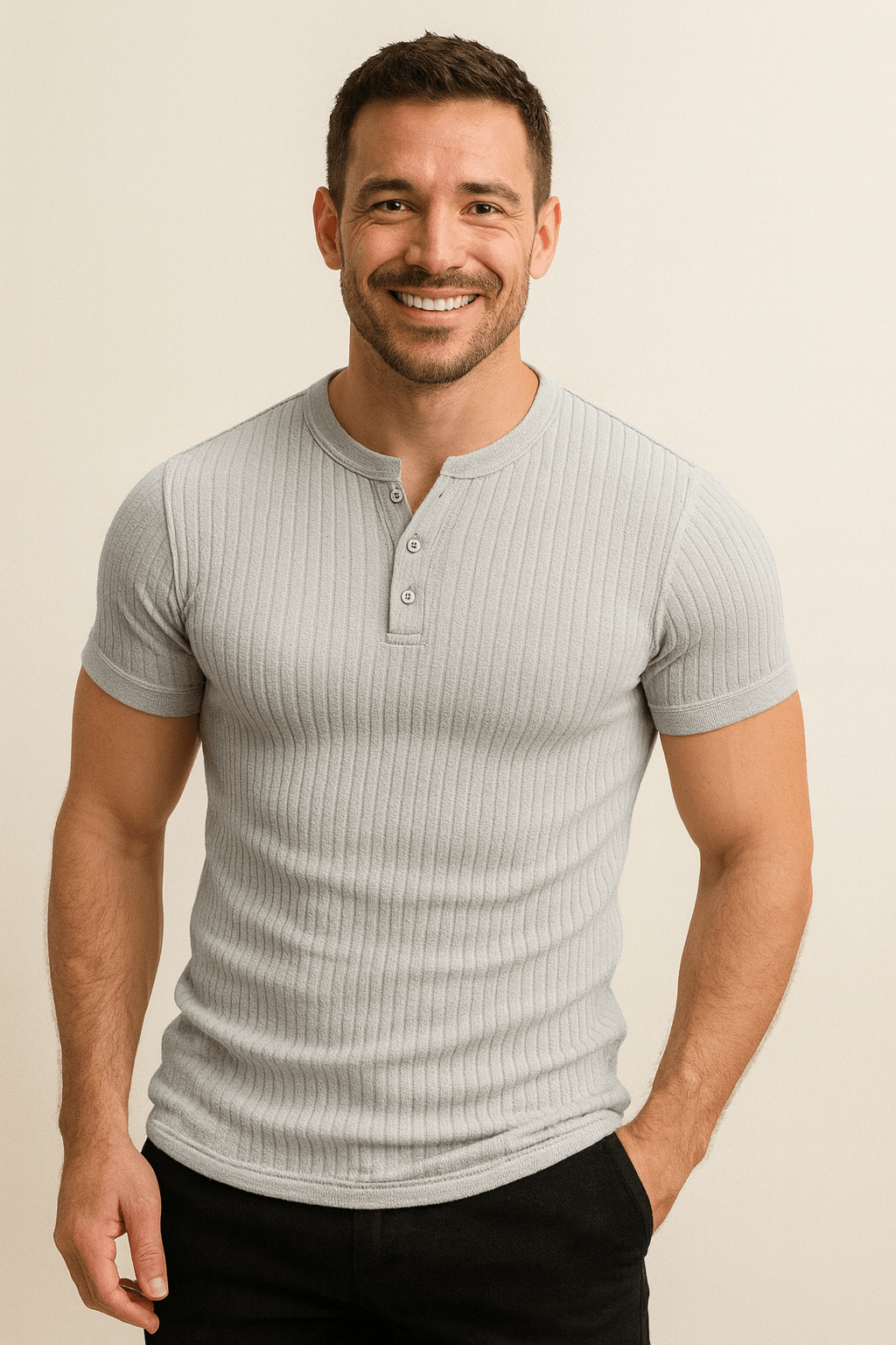 Geripptes Henley Kurzarmhemd