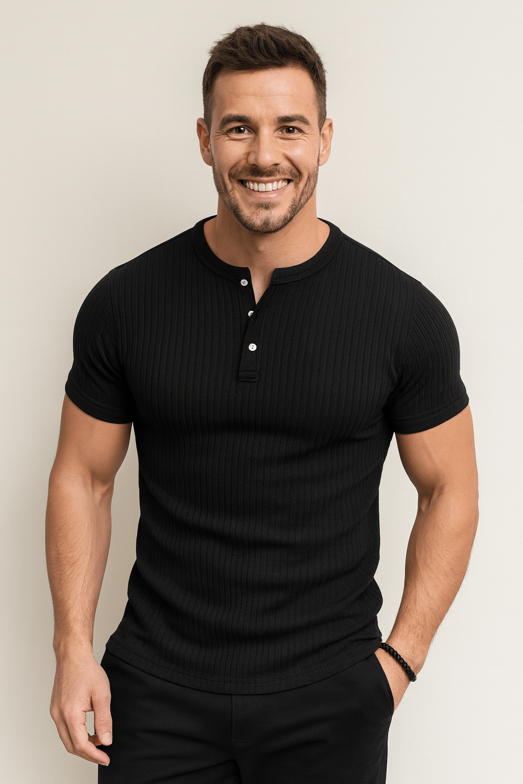 Geripptes Henley Kurzarmhemd
