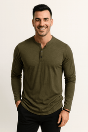 Knopfleisten Langarm Henley Shirt