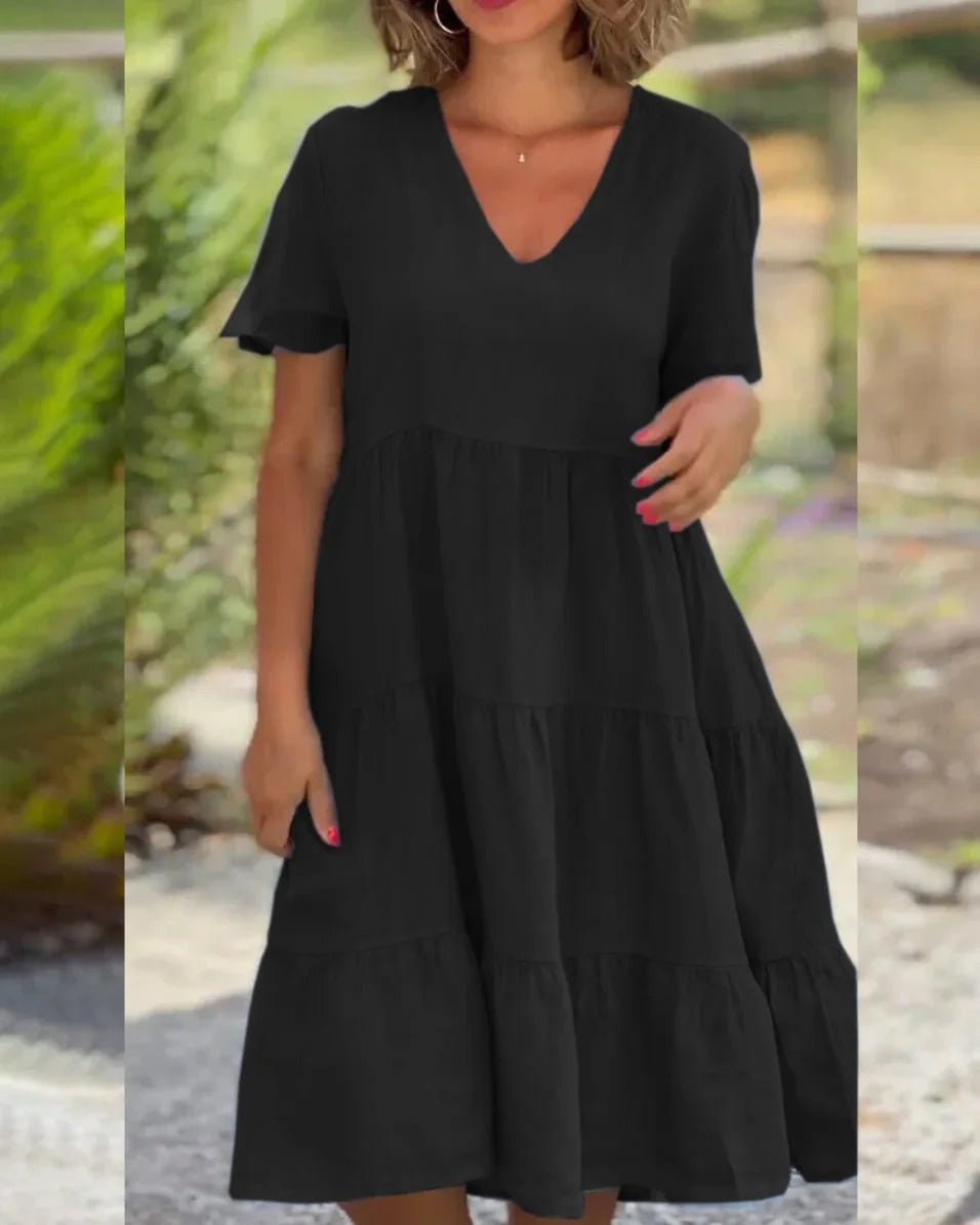 Atmungsaktives V-Ausschnitt Midikleid