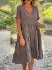 Atmungsaktives V-Ausschnitt Midikleid