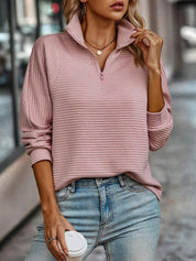 Half Zip V-Ausschnitt Pullover Damen